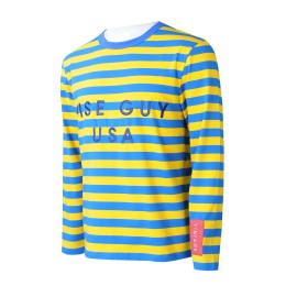 T1050   Design yellow and Blue Horizontal Bar, custom-made screen printing logo after the shirt has logo t-shirt factory tee studio  Sleeve label design T1050   Design yellow and Blue Horizontal Bar, custom-made screen printing logo after the shirt has logo t-shirt factory tee studio  Sleeve label design